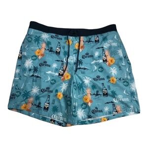 Corona Y2K Swim Trunks Aqua Palm Tree Pineapple Beer Shorts Men Size 2XL (44/46)
